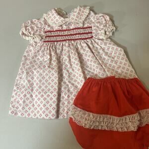 Vintage Polly Flinders Smocked Child’s Dress And Bloomers Size 24 Months